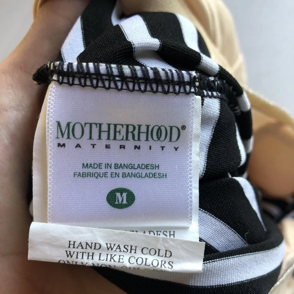 Motherhood Maternity Black White Stripe Halter Tie Swim Tankini Top Sz M A1556